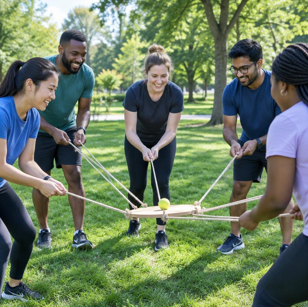 Team building activity outdoors in a park