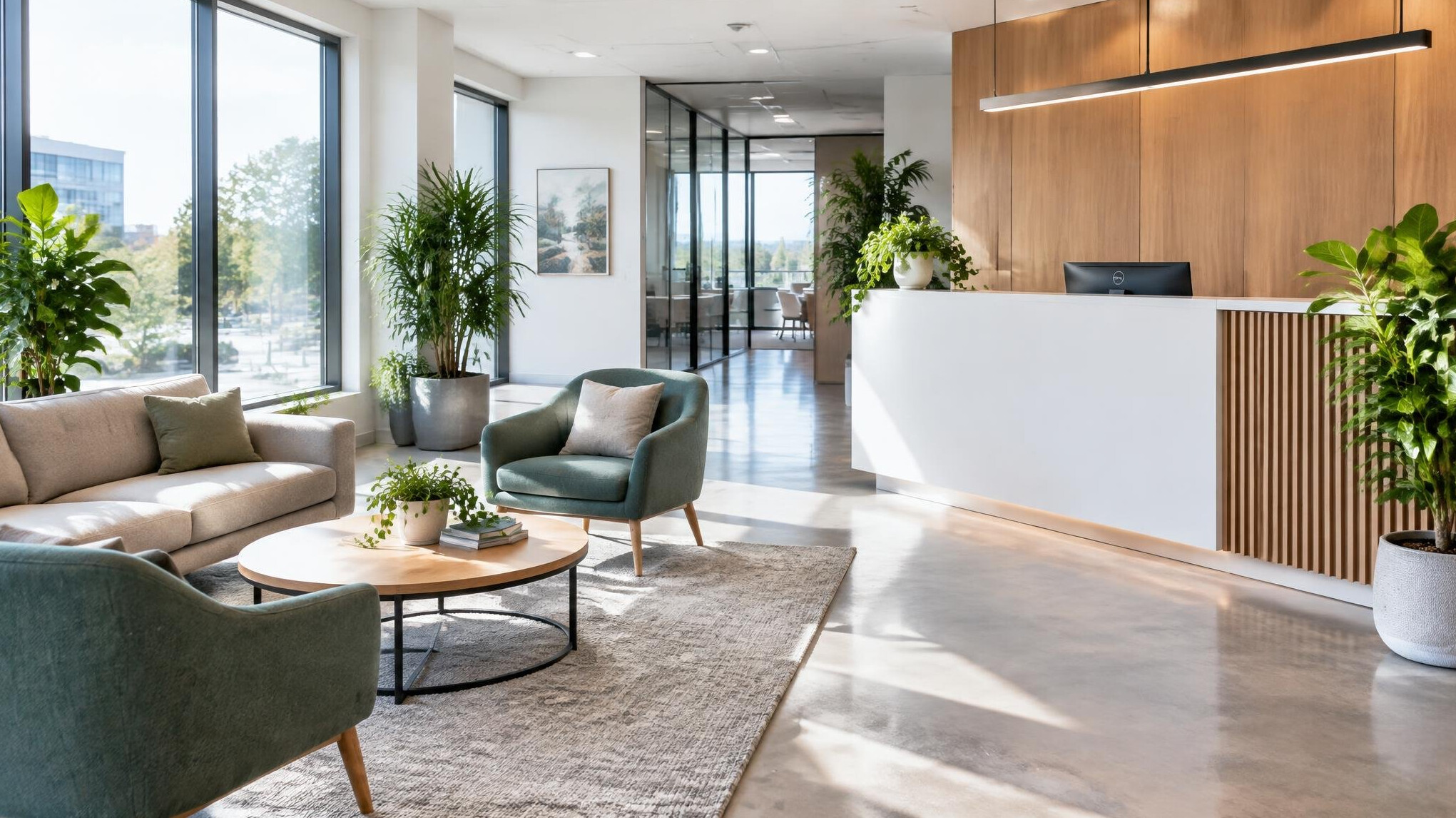 Bright modern office reception area