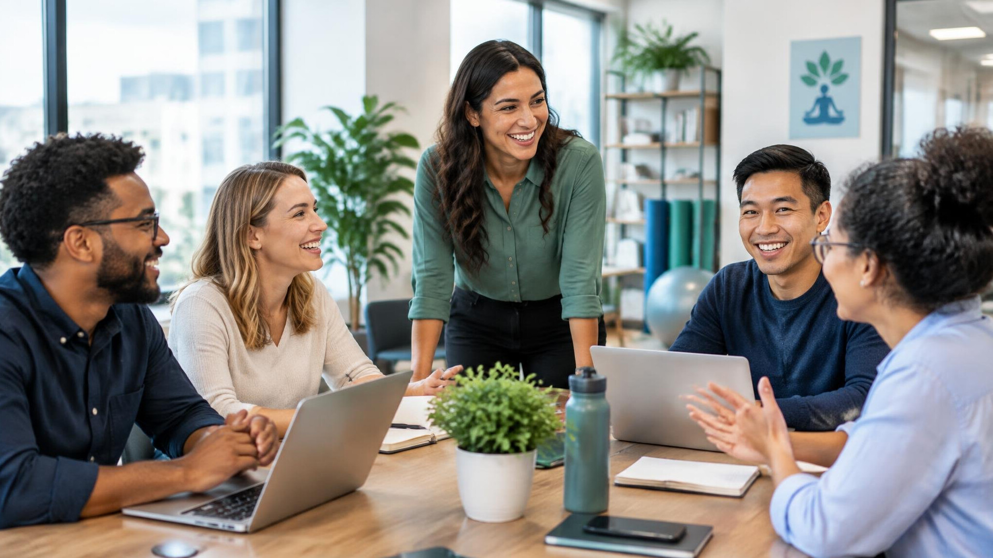happy employees in modern office