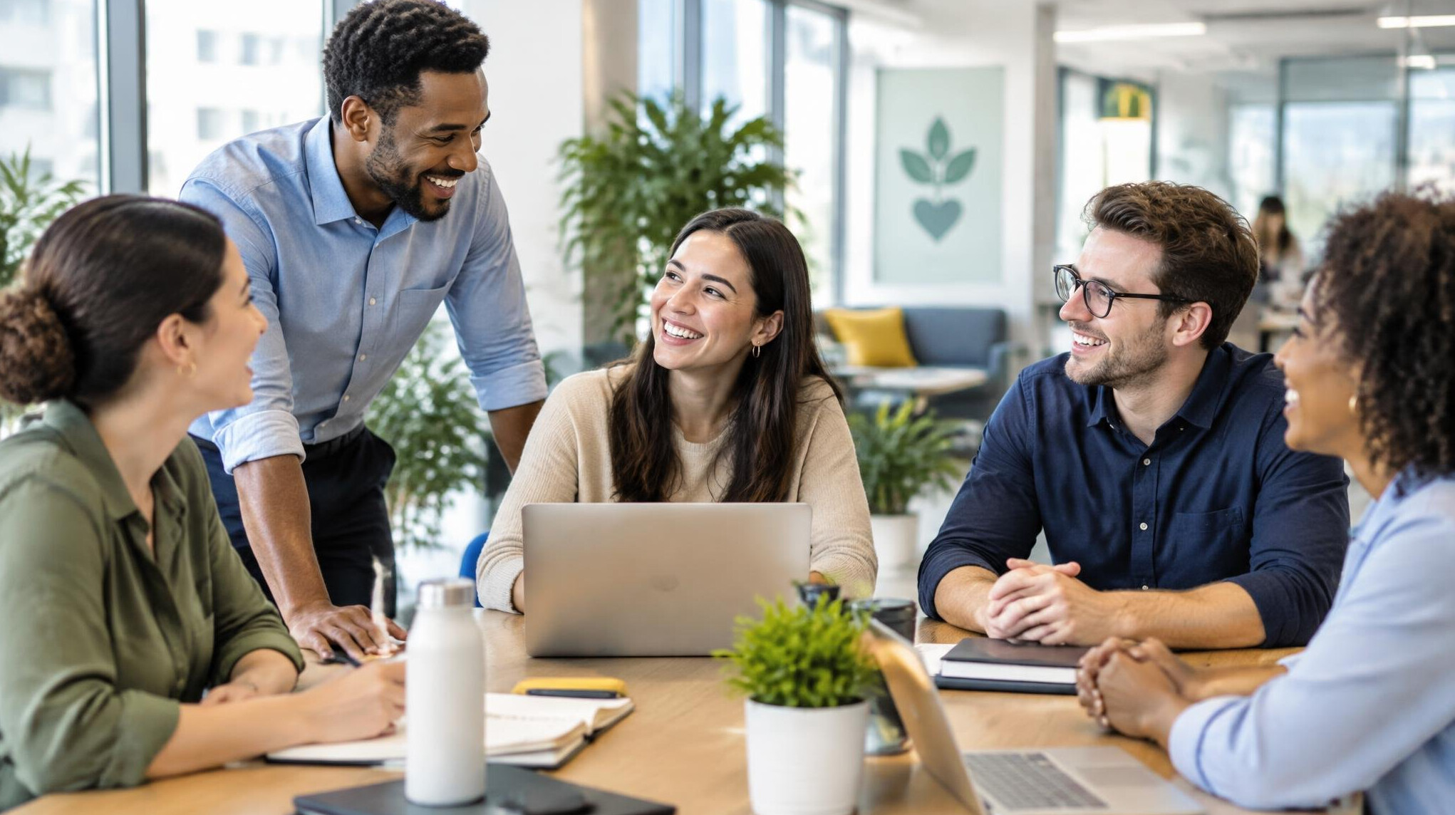 happy employees in modern office